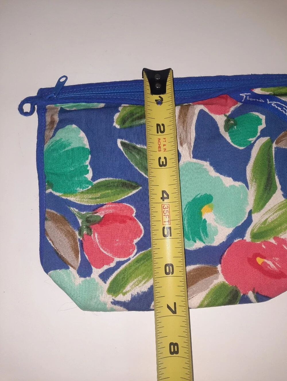 Vintage Gloria Vanderbilt Floral Blue Canvas Cosmetic Pouch